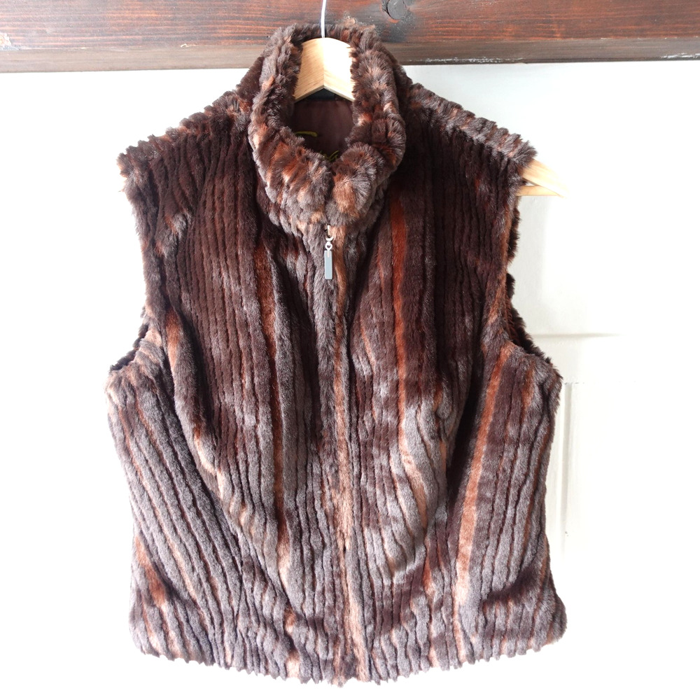 Tsunami Vest Womens Small Brown Faux Fur Zip Front Sleeveless Winter Warm